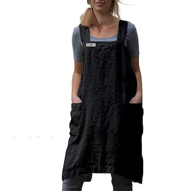 YESDOO Cotton Linen Apron Cross Back Apron for Women with Pockets Pinafore Dress for Baking Cooking