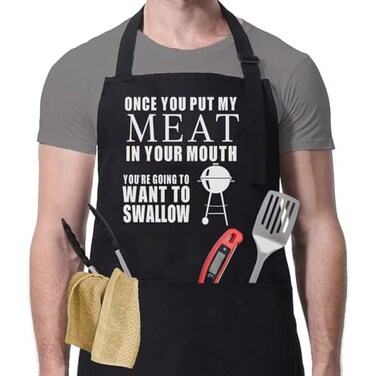 YuanDe Funny Grilling Apron Black BBQ Cooking Gift with 3 Large PocketsChef Kitchen Apron for Barbecue Smoking Baking Fathers Day Funny Cooking Aprons for men for DadHusband Boyfriend