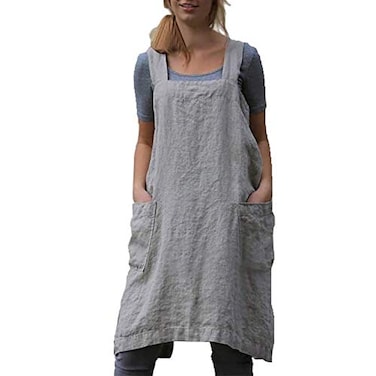 VLZUFE Cotton Linen Apron for women Cross Back Apron Pinafore Dress for Baking Cooking Gardening Work