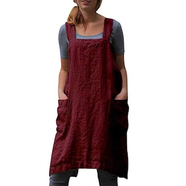 VLZUFE Cotton Linen Apron for women Cross Back Apron Pinafore Dress for Baking Cooking Gardening Work
