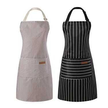 Tosewever 2 Pieces Kitchen Cooking Aprons Cotton Polyester Blend Adjustable Bib Aprons with 2 Pockets for Women Men Chef Chef BlackBrown Stripes 2