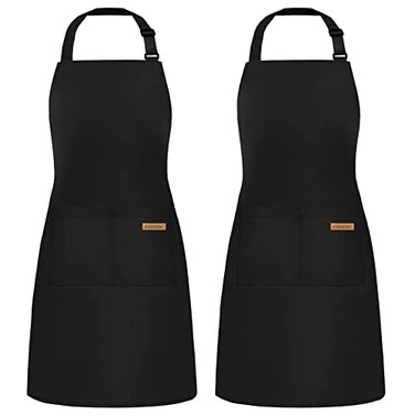 ATROPOS 2 Pack Black Adjustable Bib Cooking Apron Waterdrop Resistant with 2 Pockets Aprons for Men Women Suit for Kitchen And Outdoor BBQ 358IN x 268IN Black