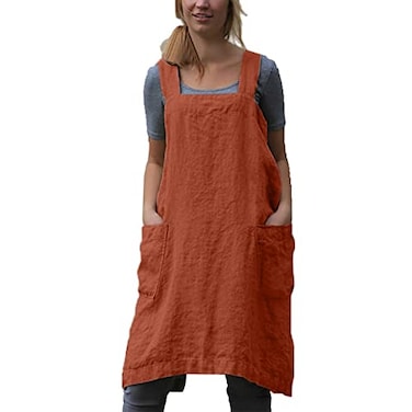 YESDOO Cotton Linen Apron Cross Back Apron for Women with Pockets Pinafore Dress for Baking Cooking