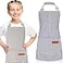 Jiuguva 2 Pcs Kids Apron Adjustable Cotton Toddler Cooking Stripe Chef Apron with 2 Pockets for Children BakingBlue Brown