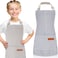 Jiuguva 2 Pcs Kids Apron Adjustable Cotton Toddler Cooking Stripe Chef Apron with 2 Pockets for Children BakingBlue Brown