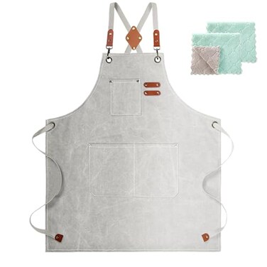 ZOMAO White Chef Aprons for Men Women with Large PocketsCotton Canvas Cross Back ApronKitchen Cooking Baking Bib Heavy Duty Adjustable Work Apron
