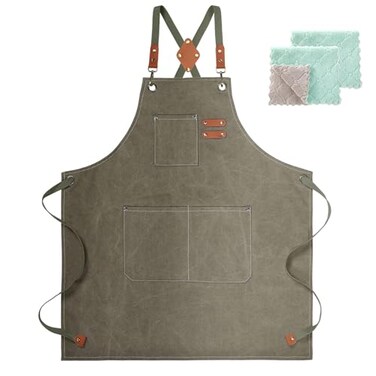 ZOMAO Cotton Canvas Cross Back Apron for Men and WomenChef Apron With Adjustable Strap and Large PocketsKitchen Cooking Baking Bib Heavy Duty Work Apron