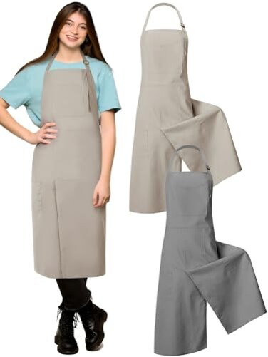 Breathffy 2 Pcs Pottery Apron Split Leg Adjustable Ceramics Apron with 3 Pocket Pottery Smock for Women Men Ceramic Wheel DIYKhaki Gray