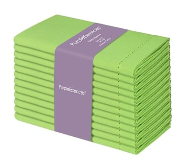 PurpleEssences Set of 12 Hemstitch Cloth Dinner Napkins 100 Cotton Soft Durable Washable Ideal for Wedding Spring Easter Summer Perfect Everyday Use Table Linen 18x18 Apple Green