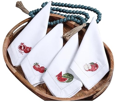 Bedding Craft Cotton Textured Cloth Dinner Napkins Set of 4 Machine Washable Hemstitched Fabric Wedding Thanksgiving Table Decor Includes Retail Gifting Package Elegant Reusable Table Linen