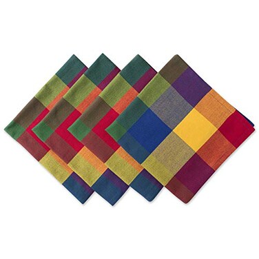 DII Checkered Tabletop Collection 100 Cotton Machine Washable Napkin Set 20x20 Summer Check 4 Piece