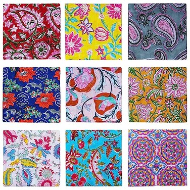 DIYANA IMPEX DIYANAIMPEX 10 Pc Cotton Cloth Napkins Hand Block Print Hand Made Size 16x16 Inch Printed Home Decor Indian Eco Friendly Mix Lot Dinner Napkins Multicolour