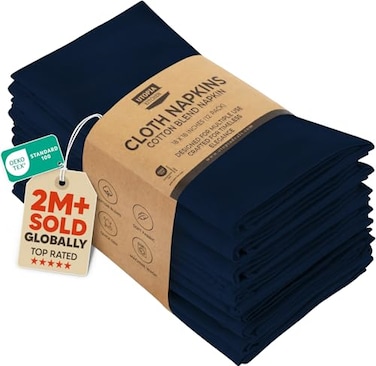 Utopia Kitchen Navy Blue Cloth Napkins 12 Pack 18x18 Inch Absorbent Cotton Blend Washable and Reusable for Dinner Restaurant Lunch Wedding and Hotel