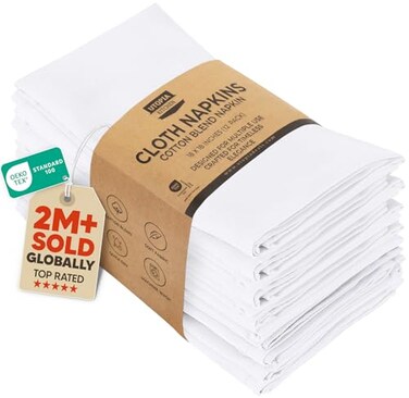 Utopia Kitchen White Cloth Napkins 12 Pack 18x18 Inch Absorbent Cotton Blend Washable and Reusable for Dinner Restaurant Lunch Wedding and Hotel