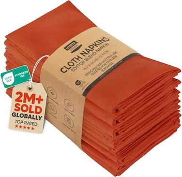 Utopia Kitchen Orange Cloth Napkins 12 Pack 18x18 Inch Absorbent Cotton Blend Washable and Reusable for Halloween Thanksgiving Dinner Restaurant Lunch Wedding and Hotel