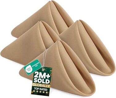 Utopia Home 24 Pack Beige Cloth Napkins 17x17 Inches 100 Polyester Hemmed Edges Washable and Reusable Ideal for Parties Weddings and Dinners