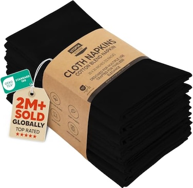 Utopia Kitchen Black Cloth Napkins 12 Pack 20x20 Inch Absorbent Cotton Blend Washable and Reusable for Dinner Restaurant Lunch Wedding and Hotel