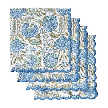 Ridhi Hand Block Print Asparagus Green 18 x 18 Set of 4 Embroidery Table Napkins Reusable Cotton Dinner Napkins for Weddings Parties Everyday Dining Gift for Spring Easter Valentine