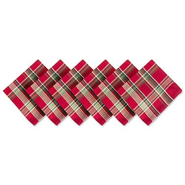 DII Holiday Kitchen and Table Dcor Christmas Cloth Square Napkin Set Tango Red Plaid 6 Count