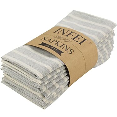 INFEI Broad Striped Cotton Blended Dinner Cloth Napkins Set of 12 40 x 30 cm for Events Home Use Grey