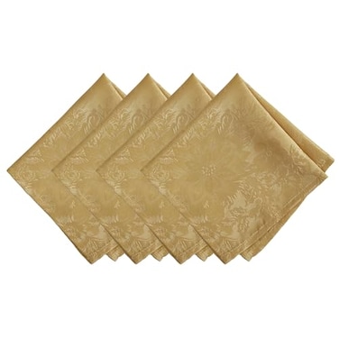 Elrene Home Fashions Poinsettia Elegance Jacquard ChristmasHoliday Cloth Dinner Napkins Set of 4 17x17 Gold