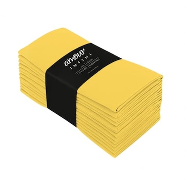AMOUR INFINI Cotton Cloth Napkins Set of 12 Soft Premium Dinner Napkins with Hemmed Edges Hotel Quality 18x18 Inch for Home Dining Table Decor Yellow