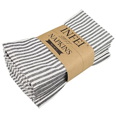 INFEI Plain Striped Cotton Linen Blended Dinner Cloth Napkins Set of 12 40 x 30 cm for Events Home Use Black
