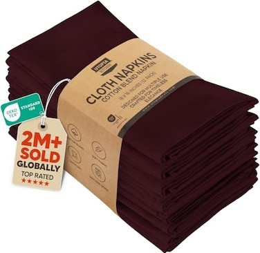 Utopia Kitchen Burgundy Cloth Napkins 12 Pack 18x18 Inch Absorbent Cotton Blend Washable and Reusable for Dinner Restaurant Lunch Wedding and Hotel
