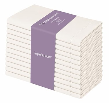 PurpleEssences Set of 12 Hemstitch Cloth Dinner Napkins 100 Cotton Soft Durable Washable Ideal for Wedding Spring Easter Summer Perfect Everyday Use Table Linen 18x18 Cream