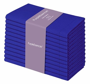 PurpleEssences Set of 12 Hemstitch Cloth Dinner Napkins 100 Cotton Soft Durable Washable Ideal for Wedding Spring Easter Summer Perfect Everyday Use Table Linen 18x18 Royal Blue