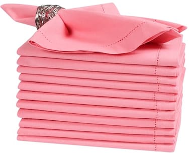 Bedding Craft Cotton Cloth Dinner Napkins Set of 12 18x18 Dianthus Pecan Hemstitched Reusable Machine Washable Fabric Napkins for Weddings Parties Everyday Dining