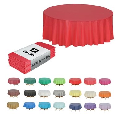 Evershine 12Pack Heavy Duty Plastic Table Covers Tablecloth Reusable Round 84 Red