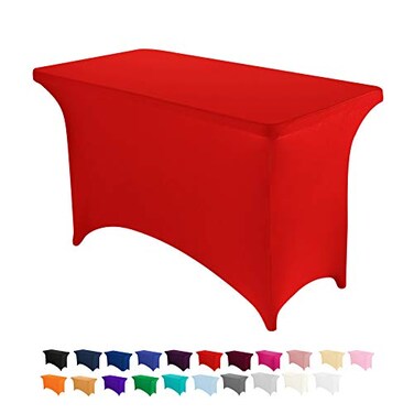 Peomeise 4FT Christmas Spandex Table Cover Rectangular Stretch Spandex Tablecloth Red4FT