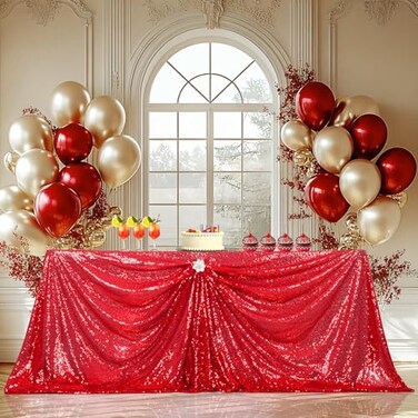 PartyDelight Red Sequin Tablecloth 90x132 Table Cloth for Wedding Dinning Table Rectangular