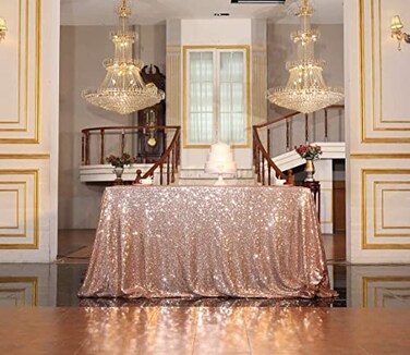SquarePie Sequin Tablecloth Square Overlay Sparkly Table Cover for Party 50 x 50 Inch Rose Gold
