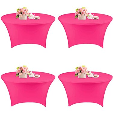 Fivenl 4 Pack 5FT Round Spandex Tablecloth 60 Inch Stretchable Table Cover Washable and Wrinkle Resistant Fuchsia