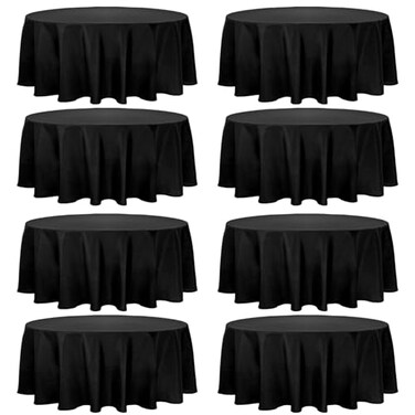 Fivenl 8 Pack Premium Round Tablecloth 108 Inch Round Table Covers Washable Polyester Fabric Round Table Clothes for Wedding Party Reception Banquet Buffet Restaurant Black 108 Inch