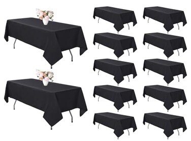 RestfulGlow 12 Pack Black Tablecloth 60 x 102 Inch Rectangular Table Cloth for 6 Foot Rectangle Tables Wrinkle Resistant Washable Polyester Fabric Table Covers for Wedding Party Banquet Buffet and Cam