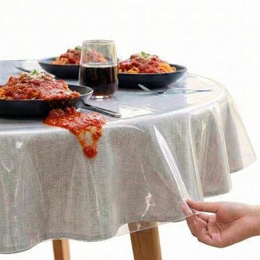 XFasten Round Plastic Table Cloth Cover 90 Inches 03mm Thick Waterproof Clear Plastic Tablecloth Protector NonYellowing Plastic Table Cloths for Round Tables and Dining Room