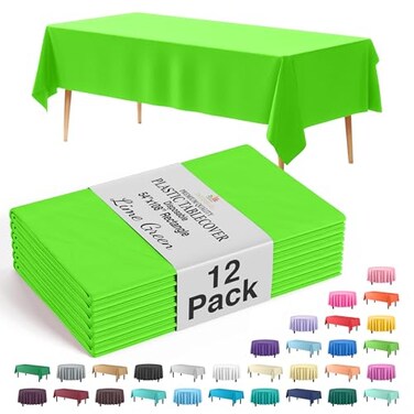 Exquisite 12Pack Premium Plastic Tablecloth 54in x 108in Rectangle Table Cover Lime Green