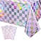 FunnyPars 3Pack Iridescent Checkered and Purple Plastic Tablecloths Shiny Disposable Laser Rectangle Table Covers Foil Tablecloth Iridescent Party Decorations Birthday Bridal Baby Shower 54x108Inch