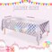 FunnyPars 3Pack Iridescent Checkered and Purple Plastic Tablecloths Shiny Disposable Laser Rectangle Table Covers Foil Tablecloth Iridescent Party Decorations Birthday Bridal Baby Shower 54x108Inch