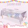 FunnyPars 3Pack Iridescent Checkered and Purple Plastic Tablecloths Shiny Disposable Laser Rectangle Table Covers Foil Tablecloth Iridescent Party Decorations Birthday Bridal Baby Shower 54x108Inch