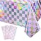 FunnyPars 3Pack Iridescent Checkered and Purple Plastic Tablecloths Shiny Disposable Laser Rectangle Table Covers Foil Tablecloth Iridescent Party Decorations Birthday Bridal Baby Shower 54x108Inch