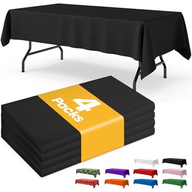 Niuara Black Plastic Table Cloth 4 Pack 54 108 Rectangle Disposable Tablecloths for 6FT Tables Table Cover for Party Holiday Gathering Use