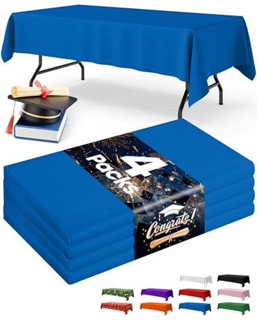 Niuara Blue Plastic Table Cloth 4 Pack 54 108 Rectangle Disposable Tablecloths for 6FT Tables Table Cover for Party Holiday Gathering Use