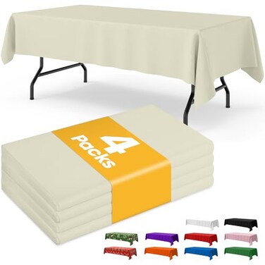 Niuara Ivory Plastic Table Cloth 4 Pack 54 108 Rectangle Disposable Tablecloths for 6FT Tables Table Cover for Party Holiday Gathering Use