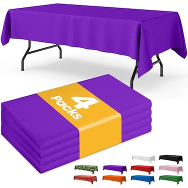 Niuara Purple Plastic Table Cloth 4 Pack 54 108 Rectangle Disposable Tablecloths for 6FT Tables Table Cover for Easter Party Holiday Gathering Use