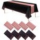 MASHAN 8Pack Disposable Plastic Tablecloths and Satin Table Runner Set Black and Rose Gold Dot Tablecloth Gold Satin Table Runner for Wedding Birthday Baby Shower Anniversary Christmas New Year Party