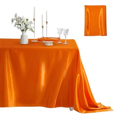Counfeisly 1 Pack Satin Table Cover Rectangle Silkly Soft Table Cloth Satin Dining Table Cloths for Wedding Banquet Table Decoration Dining Room Indoor and Outdoor Use 60 x 102 Inches Orange